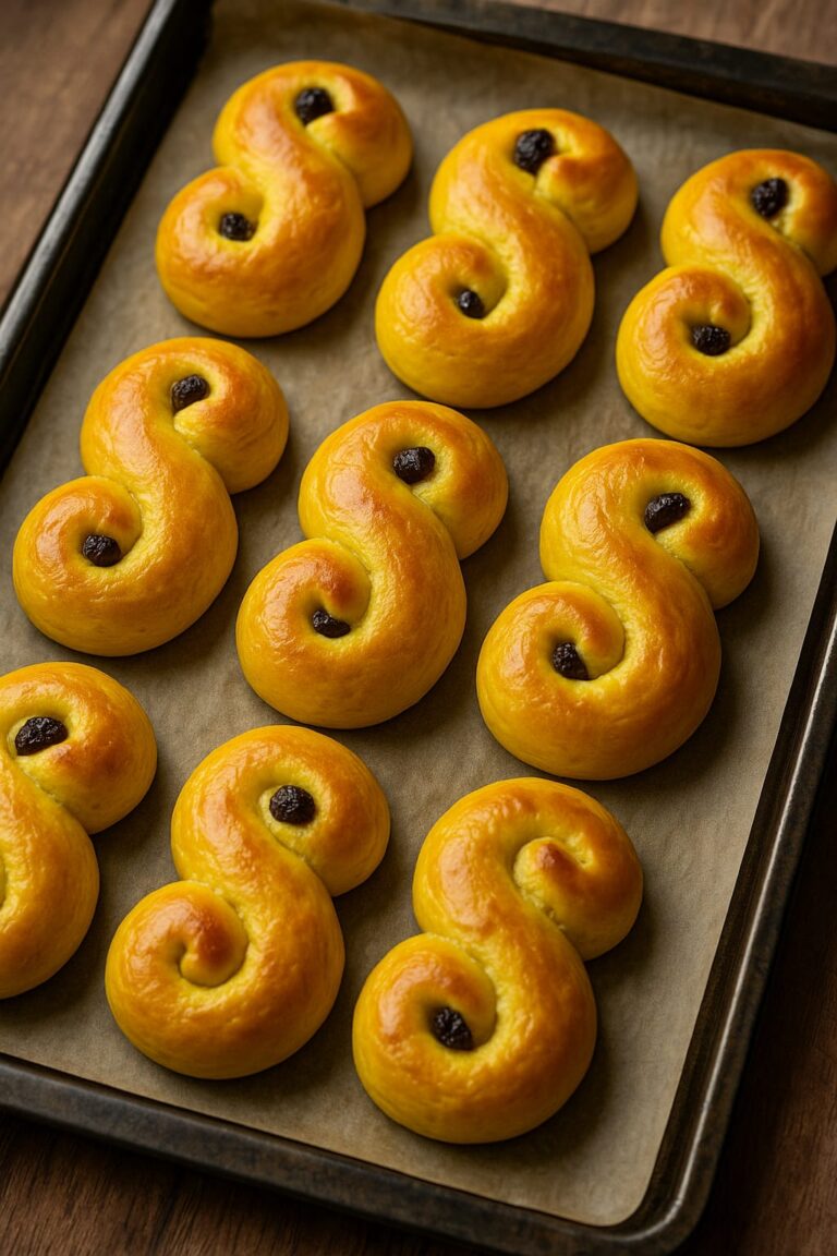Lussekatter zu Weihnachten frisch aus dem Ofen